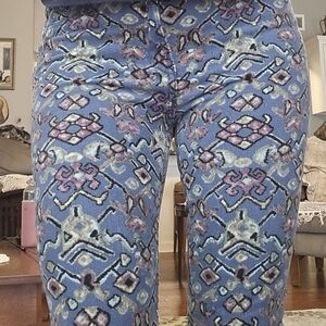Anthropologie Blue, Pink, Green, And Black Patterned Women's Corduroy Pants
